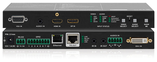 LIGHTWARE UMX-TPS-TX140: HDMI1.4, VGA, DVI, DP1.1 + Ethernet + RS-232 + bidirectional IR standalone HDBaseT transmitter for CATx cable. HDCP, 3D and 4K / UHD  ( 30Hz RGB 4:4:4 , 60Hz YCbCr 4:2:0)  support. 170m extension distance.